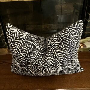 Navy and White Patterned Lumbar Pillow, Handcrafted w/ Christopher Farr Fabric